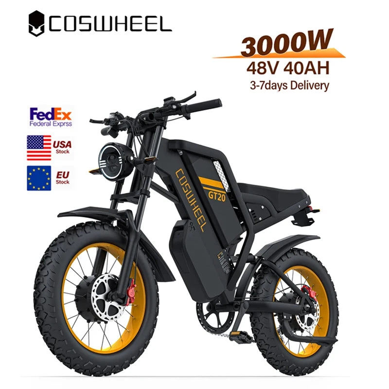 (V109) Coswheel, eBike GT20 Pro, 3000W, 48V, 40AH, Max.145Miles, With Fat Tires For Off-Roading, Adults.