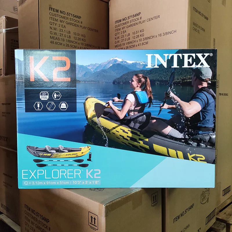 (W107) INTEX Explorer K2, Inflatable Tandem Kayak,Raft, Double Assault/Fishing Boat.