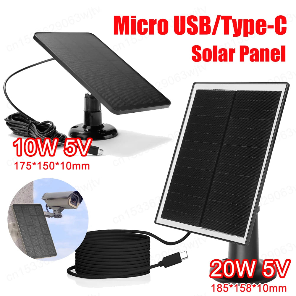 20W 10W 5V Solar Panel Outdoor Solar Cells Charger Micro USB Type-C Charging Monocrystalline Solar Panels for Security Camera