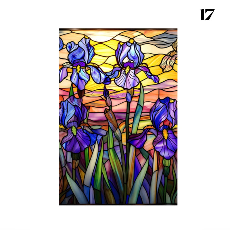 European Style Oil Painting Art Privacy Window Film Static Cling Vinyl Retro Stained Glass Film Home Bathroom Decor Stickers