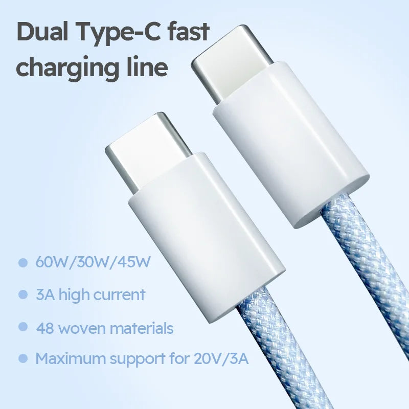 (L103) USB to Type C, Fast Charge Cord,Braided,60W,Type C To Type C,For IPhone and Samsung.