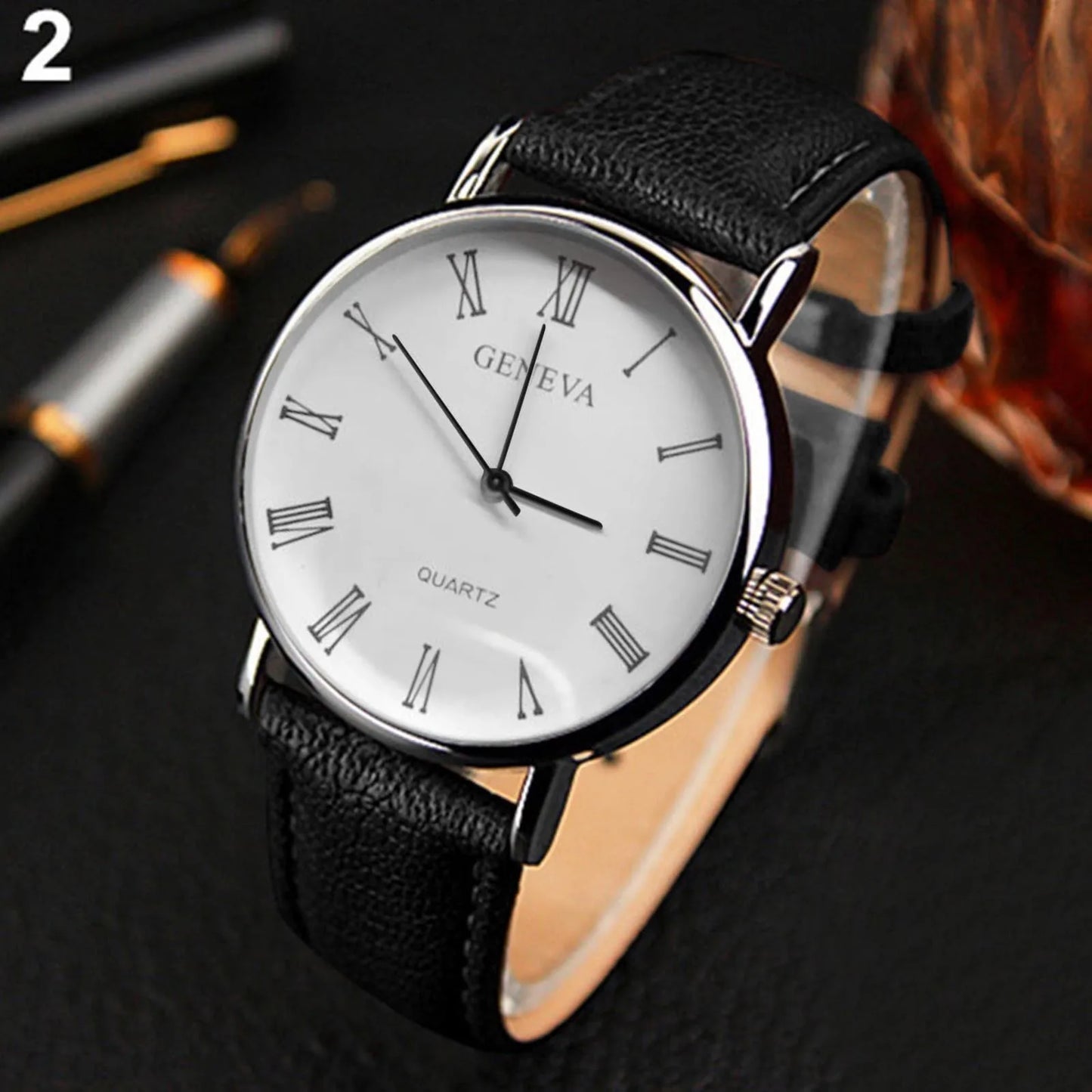 (Y102) Men's Business,Quartz, Stainless Steel,Classic Leather Strap Watches.