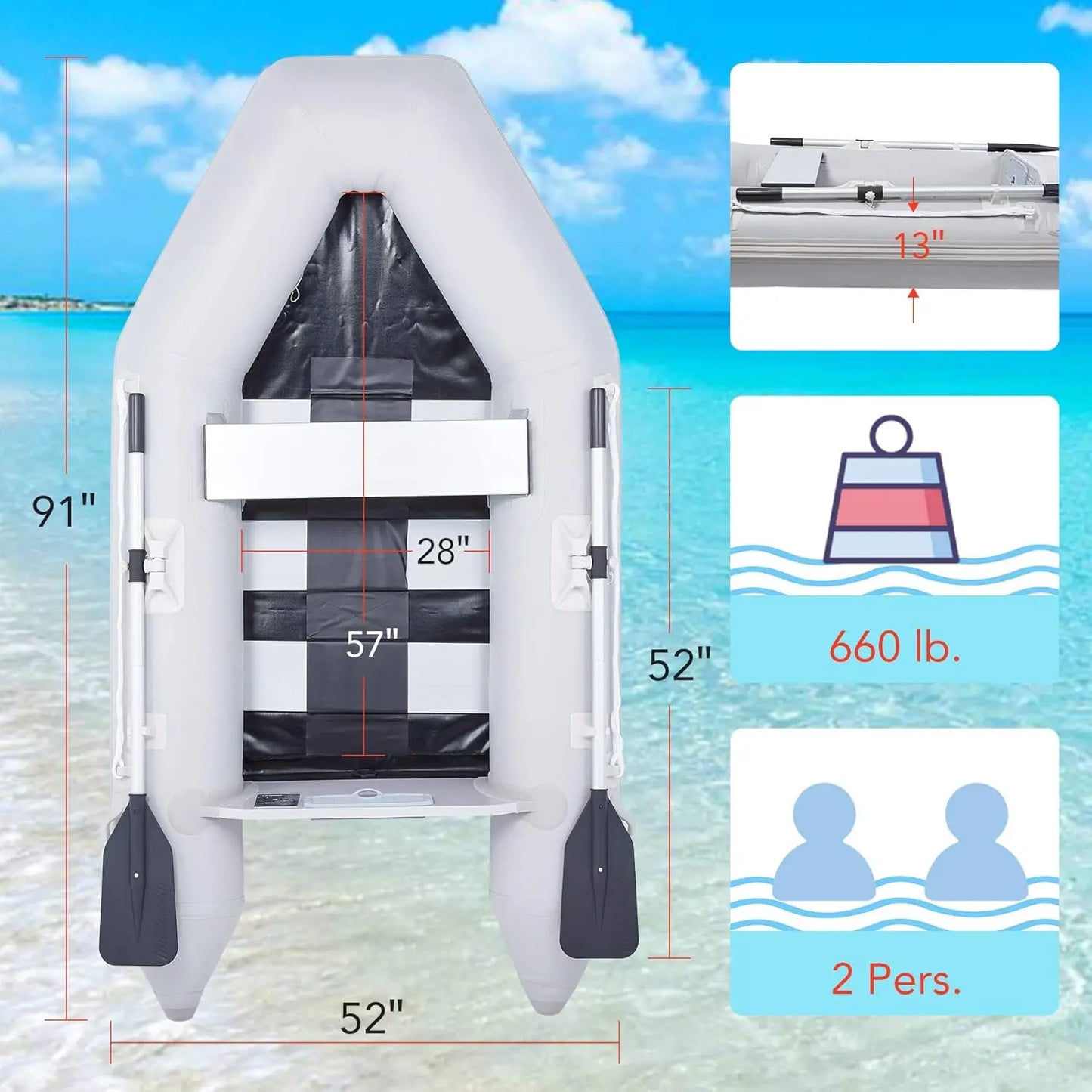 (W102) Portable Inflatable Touring Kayak With Aluminium Alloy Floor For 2 Adults.