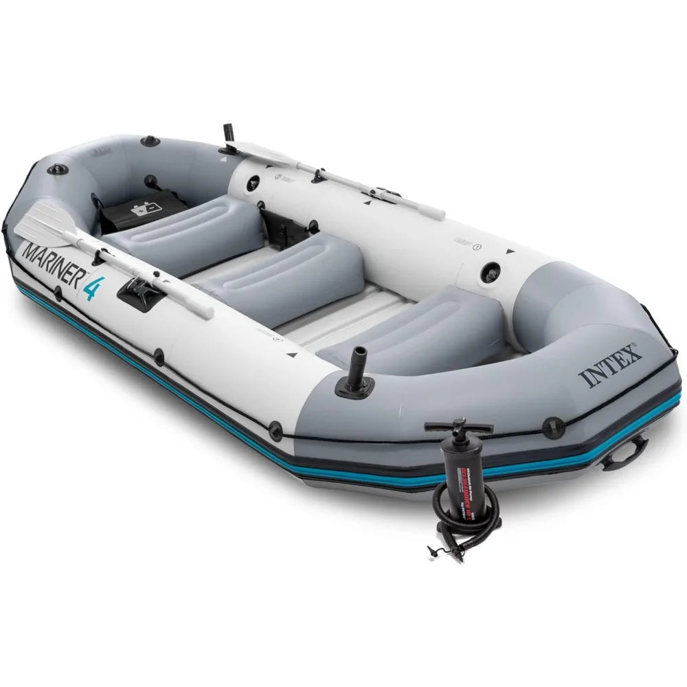 (W106) INTEX Mariner 4, Inflatable Boat Set:Deluxe 10'9" Boat With A Water-Resistant Keel,4'6"Oars And A Pump.