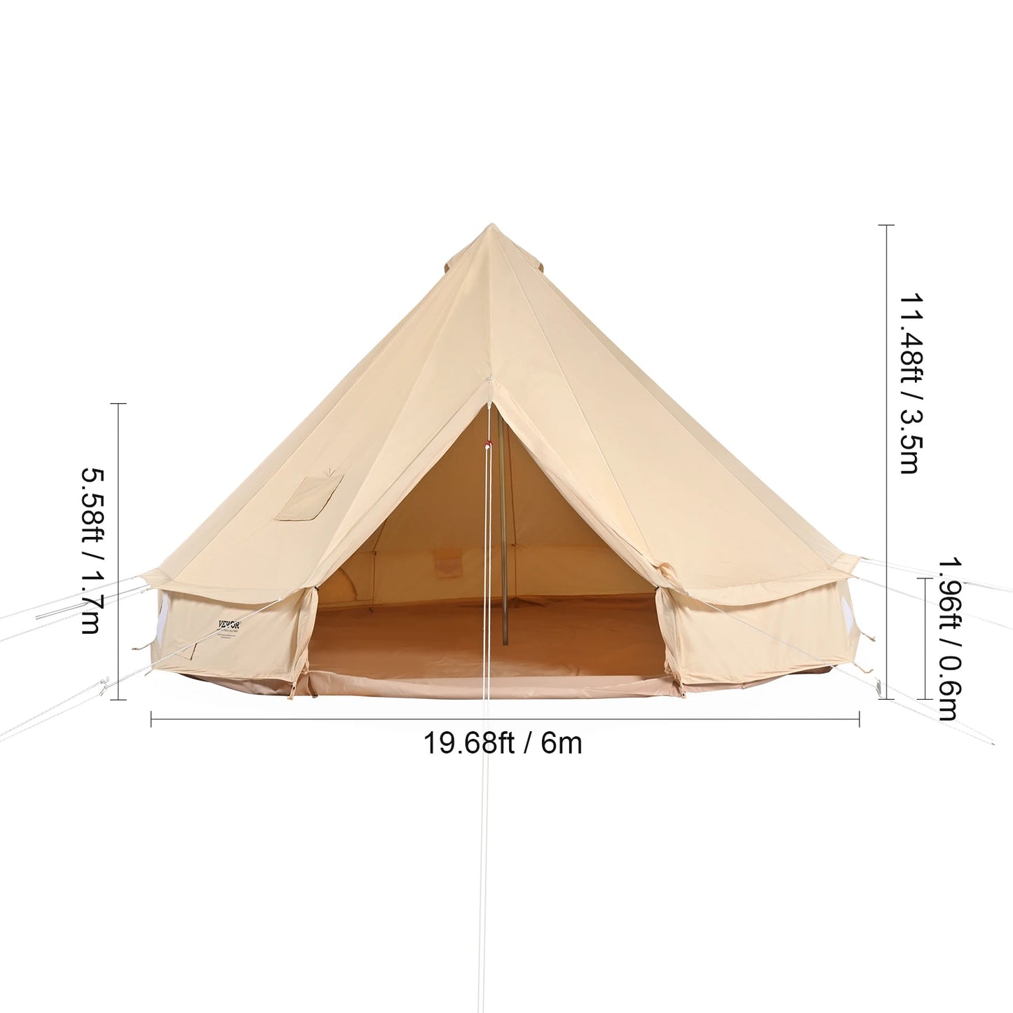 VEVOR Canvas Bell Tent 4 Seasons 3/4/5/6/7m Yurt Tent Canvas Tent for Camping with Stove Breathable Tent Holds up to 8 People